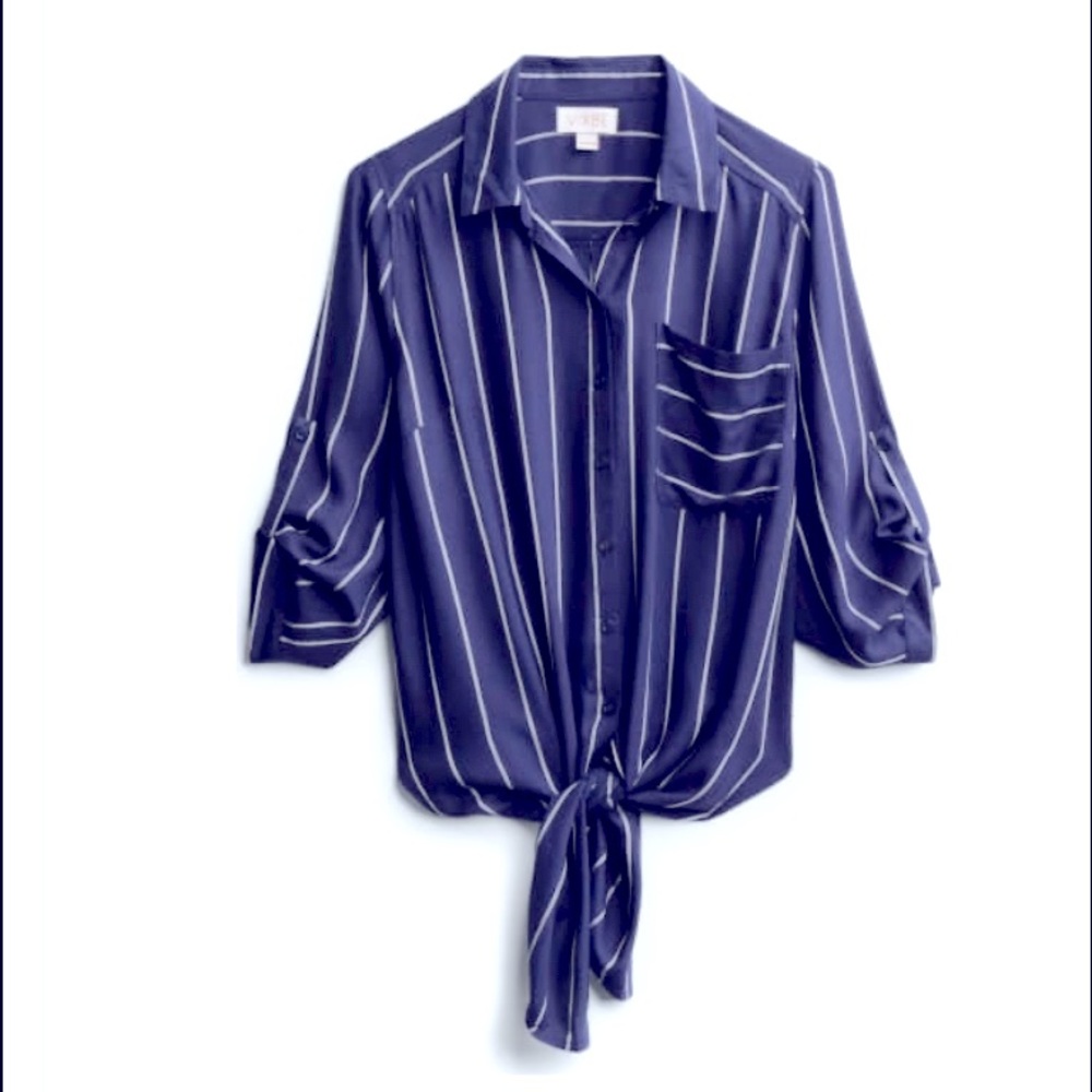 Cassiana navy blue striped tie front top